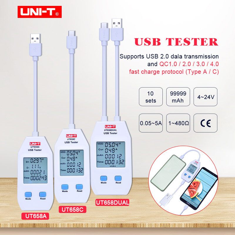 UNI-T UT658 UT658A UT658B UT658D Dual UT658 LOAD USB Tester for Voltage ...