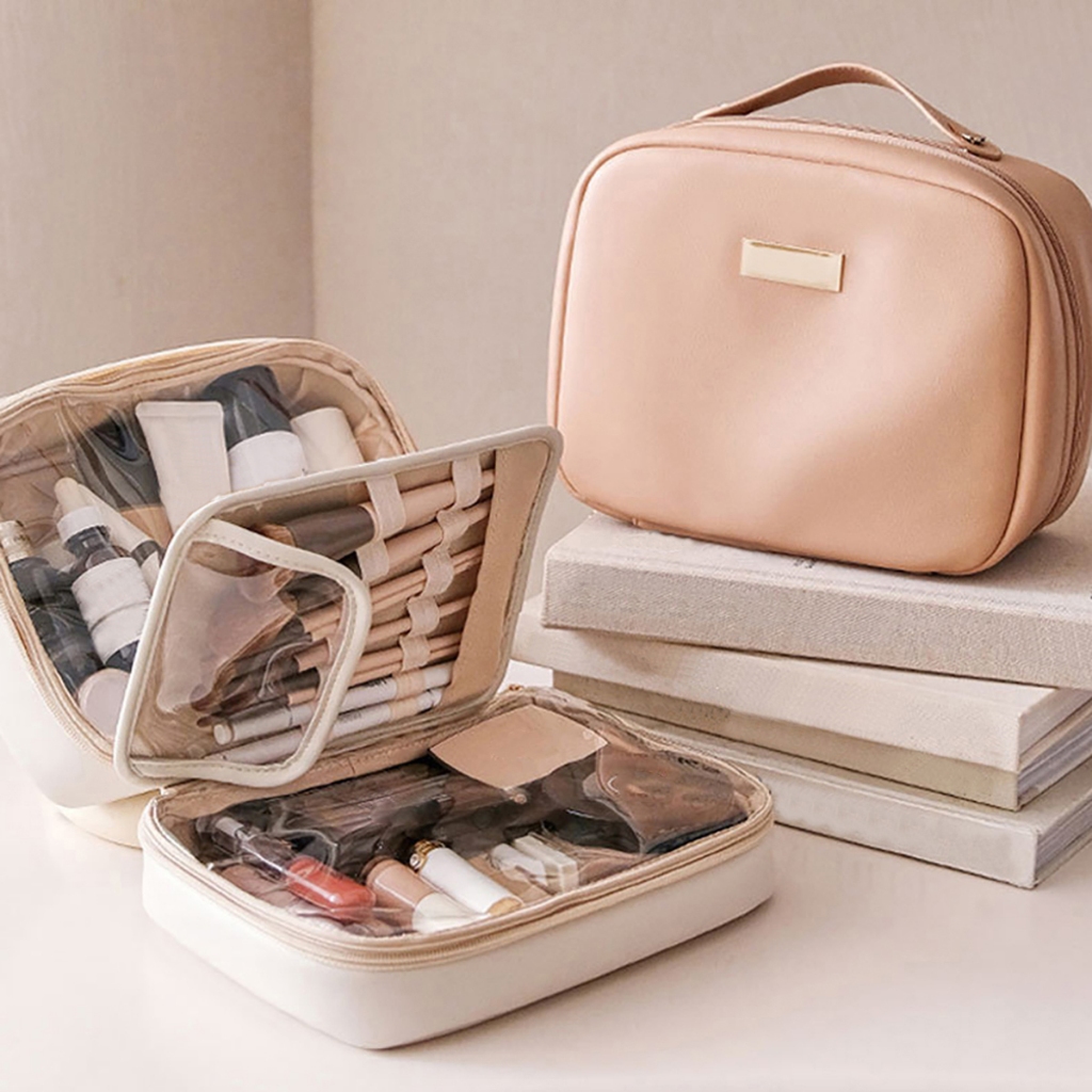 Advanced Double Layer Square Box Makeup Bag Large Capacity Cosmetic Bag