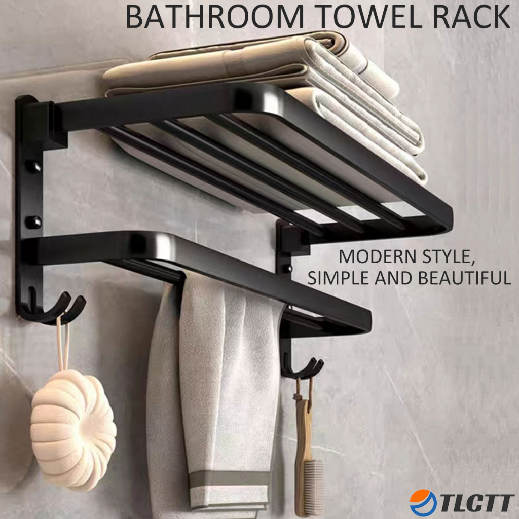 Black Bathroom Rack Toilet Rack Wall Mounting Rack Towel Holder Corner  Shelf space aluminum material