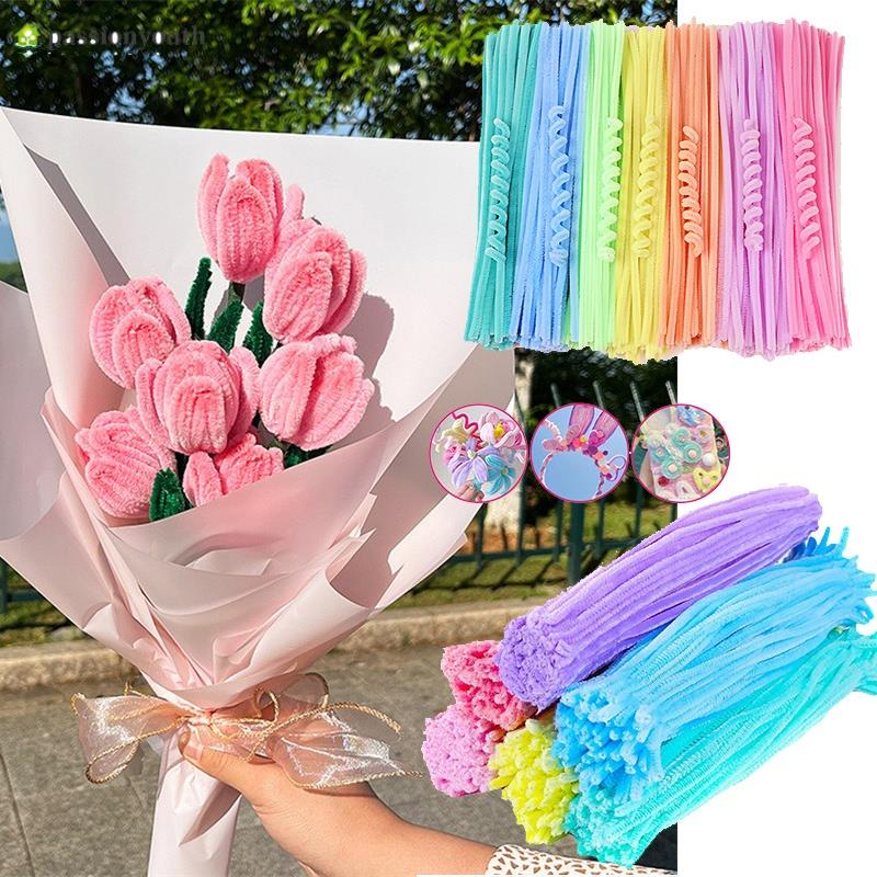 100pcs DIY Twist Bar Flower Creative Multicolor Fuzzy Wire Pipe Hand