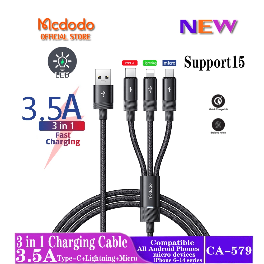 Mcdodo 3.5A Fast Charging Data Cable 3 In 1 Multi-Function CA-579 ...