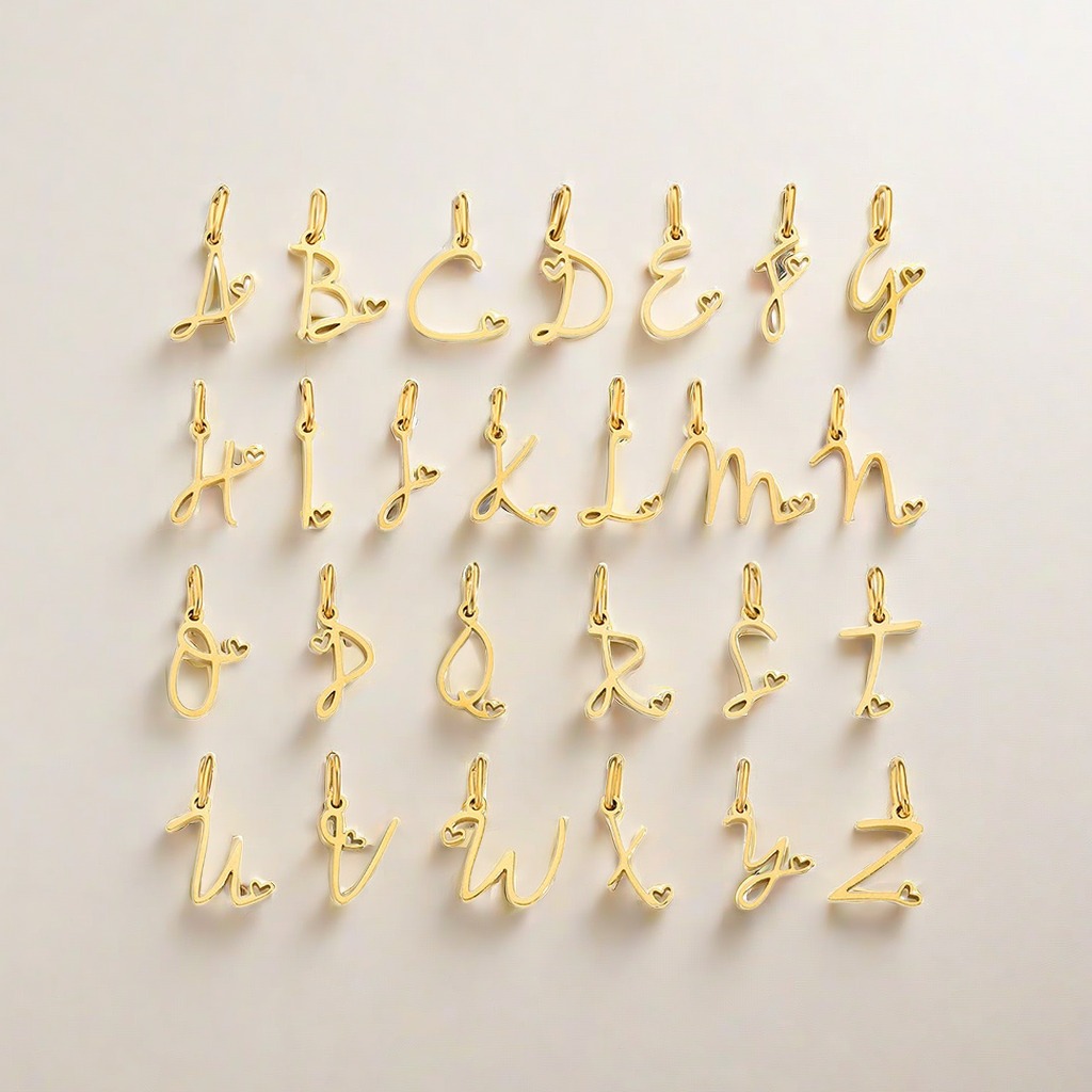Solid Gold Initial Letter Alphabet Charm Pendant 1/2 