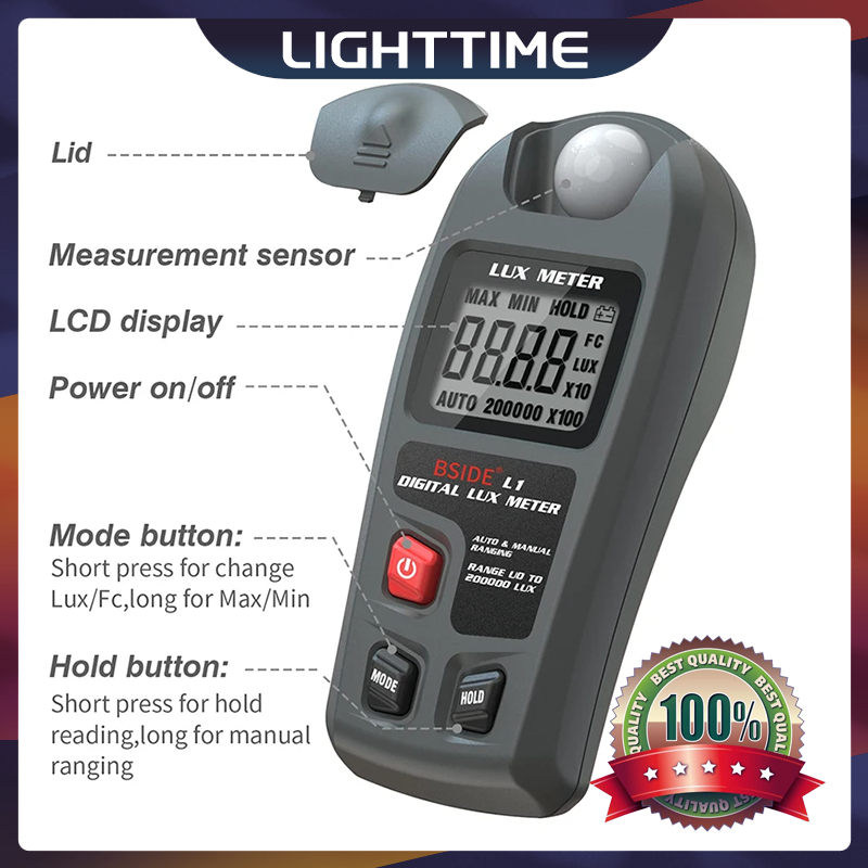 Digital Lux LCD Pocket Light Handheld Lux/FC 0~200,000lux Measure ...