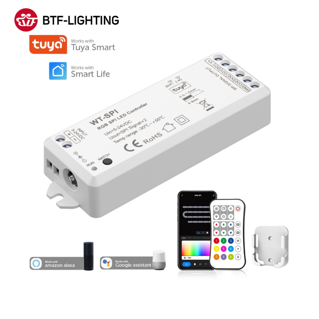 BTF-LIGHTING SPI WiFi LED Tuya Controller WT-SPI RGBIC RF27Keys Remote ...