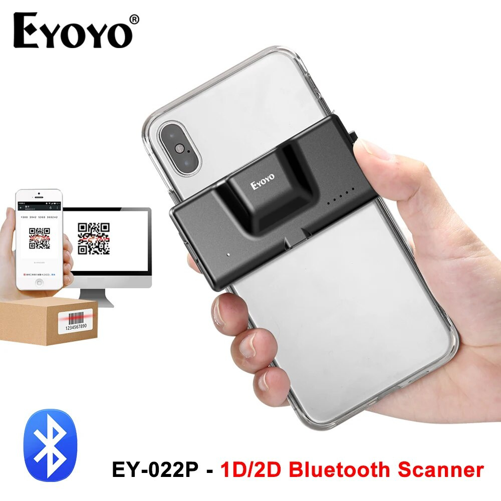 Eyoyo 2D QR Bluetooth Barcode Scanner, Mini Wireless Back Clip-on Phone ...