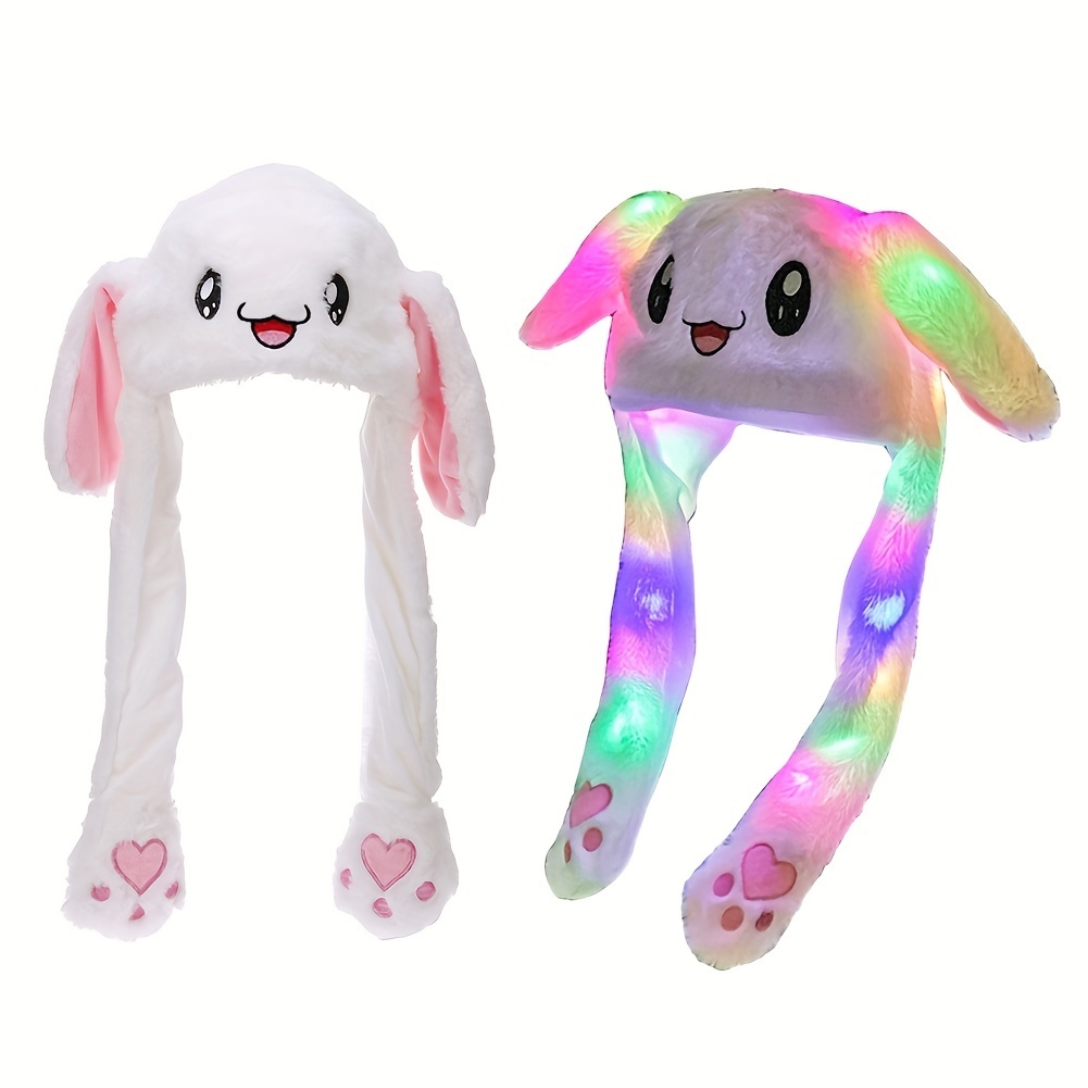Fashionable long ears plush hat can move rabbit hat with LED light ...