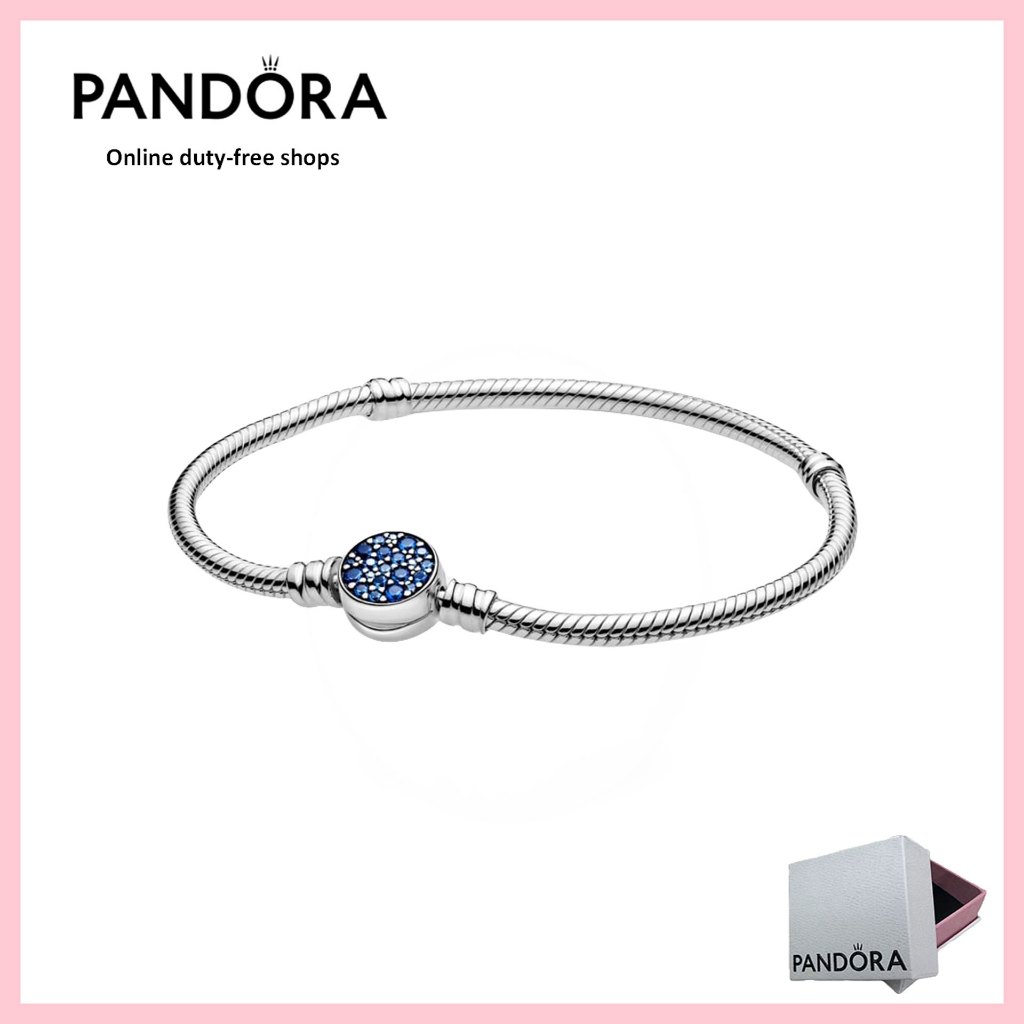 Pandora Moments Sparkling Blue Disc Clasp Snake Chain Bracelet 100% ...