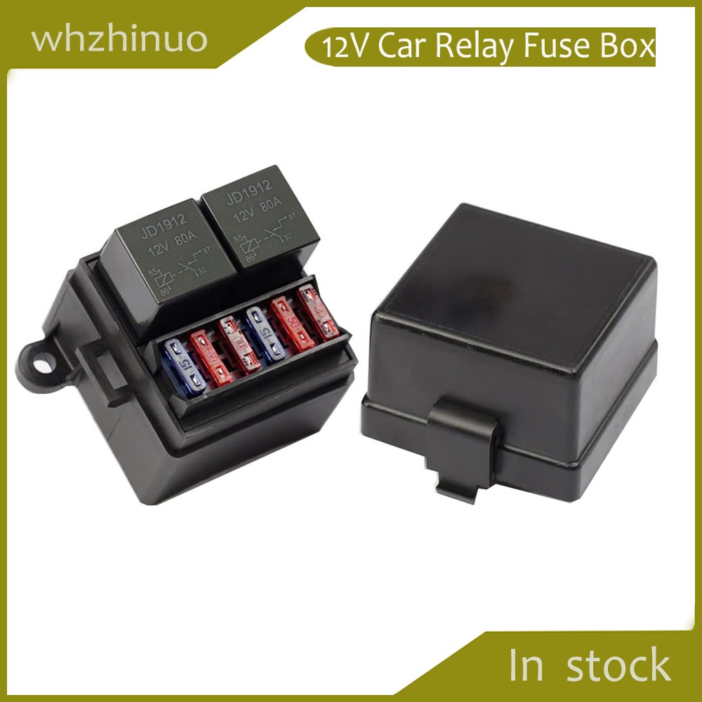 Fuse Relay Box with 2 Relay Slots and 6 ATC/ATO Fuse Holders, 2 4Pin