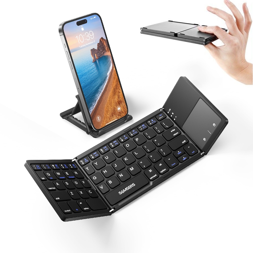 Foldable Bluetooth Keyboard with Touchpad Portable Wireless Keyboard with  Holder, Rechargeable Full Size Ultra Slim Pocket Folding Keyboard for