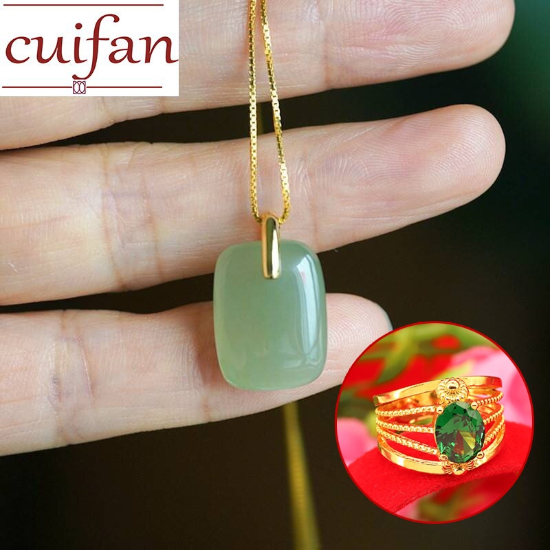 Hetian jade necklace Pure Real 24k Saudi Gold Pawnable Legit Premium Unfade  Not Allergic Natural Hetian Jade Opal Pendant Necklace For Women