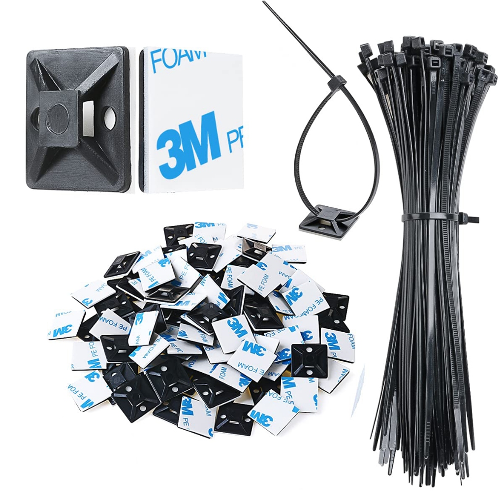 Strong Back-Glue Self Adhesive Black Cable Zip Tie Mounts 100pcs with ...