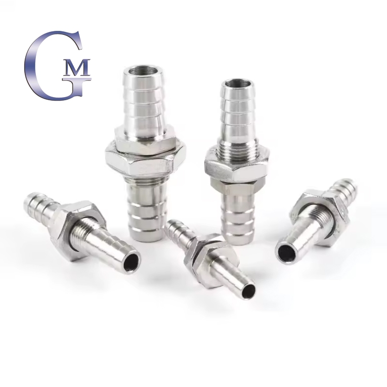 304 Stainless Steel Bulkhead Barbed Fitting 4 6 8 10 12 14 16 20mm Hose