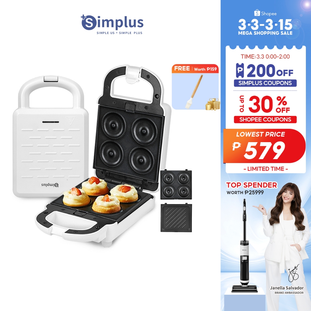 Simplus 2 in 1 Donut/Waffle/Sandwich Maker Bread Maker Toaster Electric Breakfast Machine
