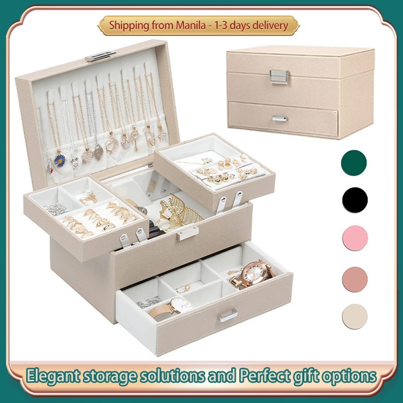 【COD】jewelry box 3-Layer Ideal Gift for Women European simple Waterproof  jewelry organizer With Lock