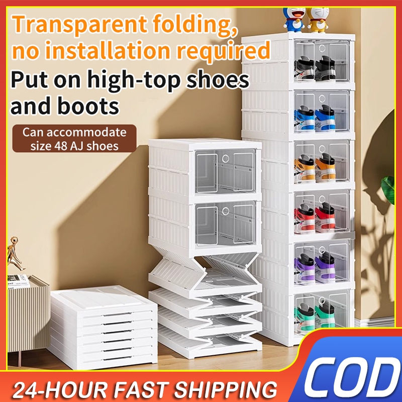 Acrylic Foldable Shoe Box 3 6 Layer Folding Shoe Rack Transparent Shoe Box Doors Shoe Case Box Shopee Philippines