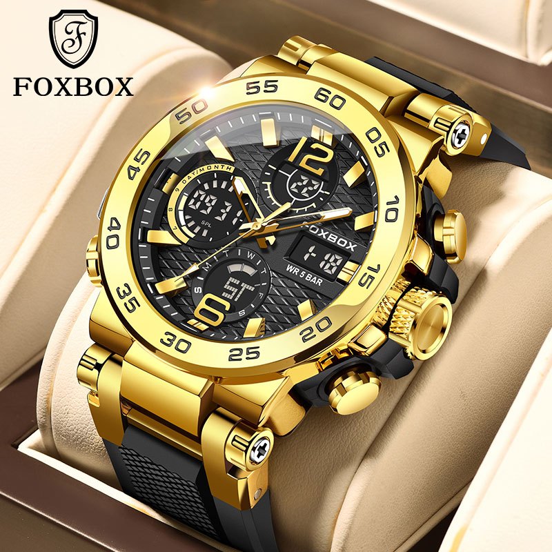 FOXBOX Digital Watch Men Waterproof Wrist Watch LED Quartz Clock Sports  Watch Male Big Watches Man