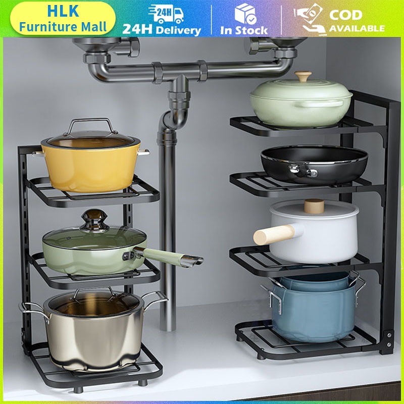 2/3/4 Layer Kitchen pot rack Adjustable Pan Rack Multi-layer Storage ...