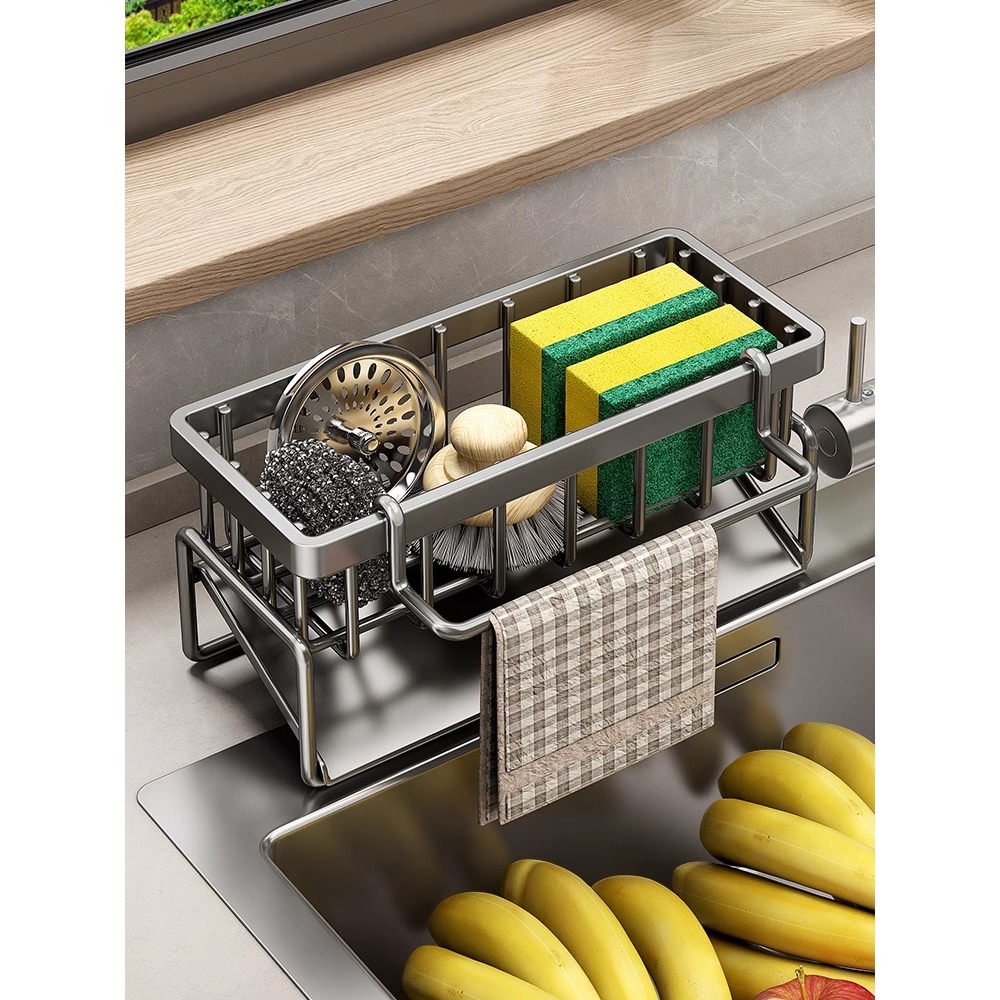 Sponge Holder Kitchen Sink Organizer Storage Rack Soap Holder Carbon ...