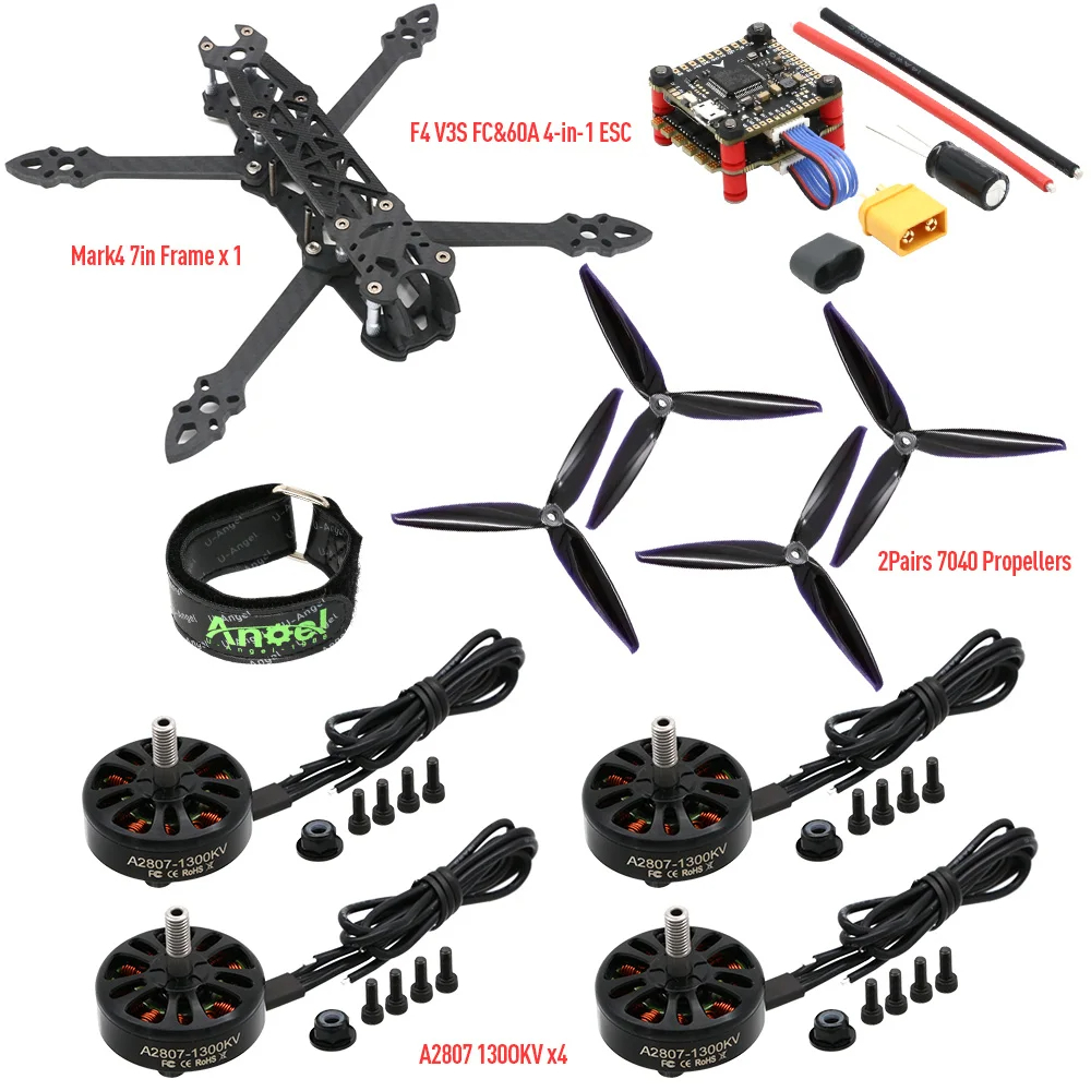 MARK4 7inch 295mm Wheelbase Carbon Fiber Frame 5mm Arm A2807 1300KV ...
