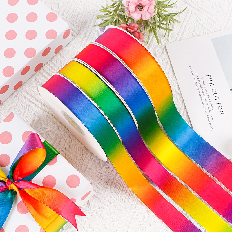 9/13/16/19/22/25mm 5 Yards Polyester Grosgrain Ribbon Rainbow Double ...