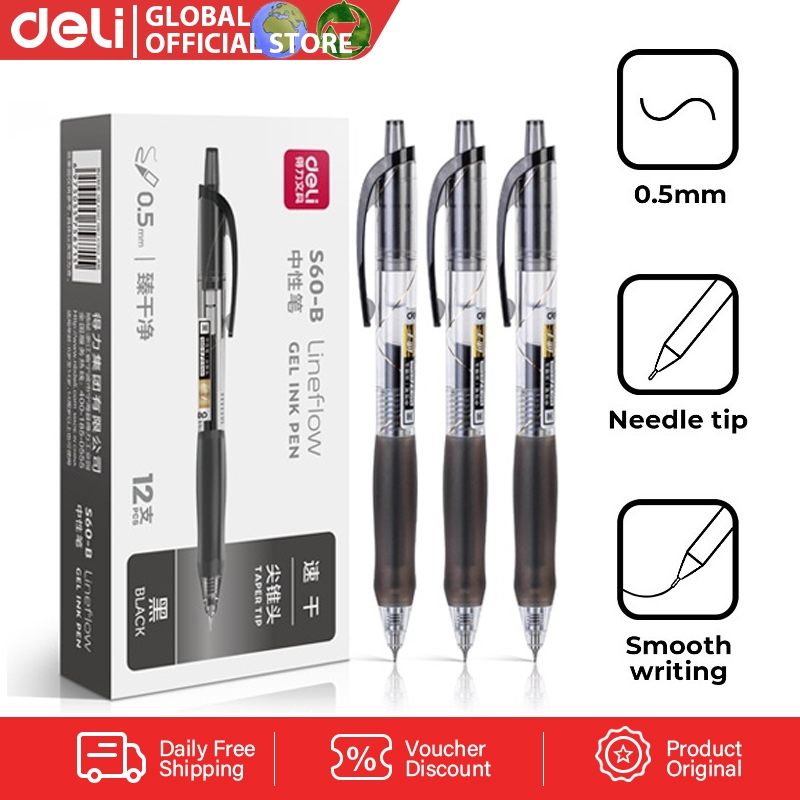 Deli Black Press Gel Expansion Quick-Drying Writing Pen 0.5Mm | Shopee ...