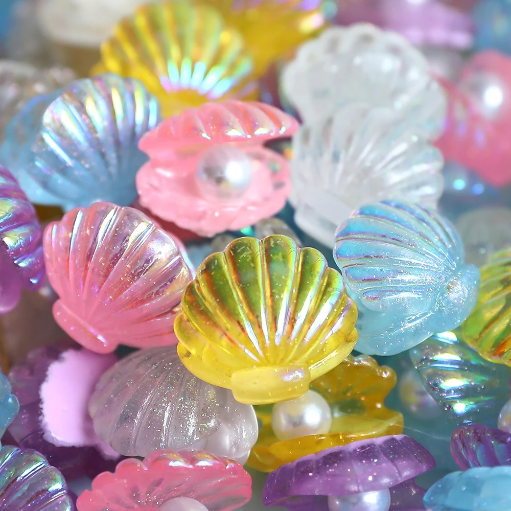 10pcs Mini Simulation Pearl Mermaid Shells Artificial Resin Accessories ...