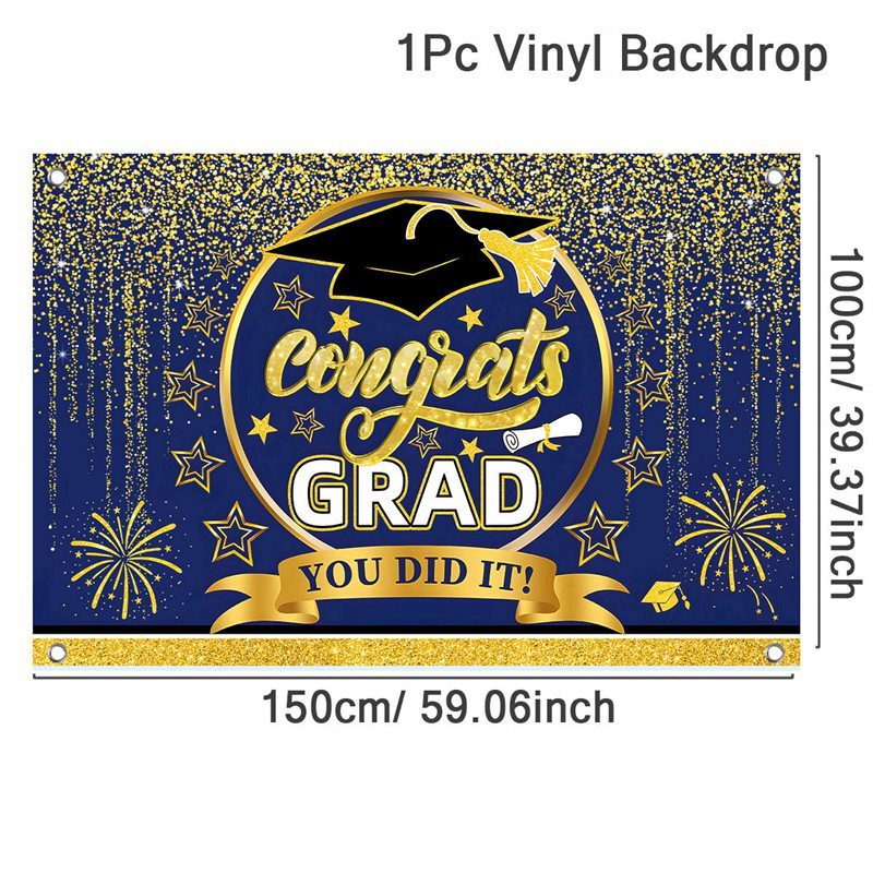 2024 Congratulation Graduates Backdrop Black Gold Glitter Graduation ...