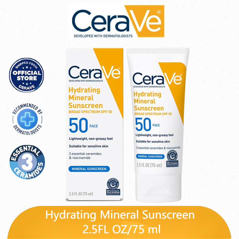 CeraVe Hydrating Mineral Sunscreen SPF30 SPF50 Face 75ml | Shopee ...