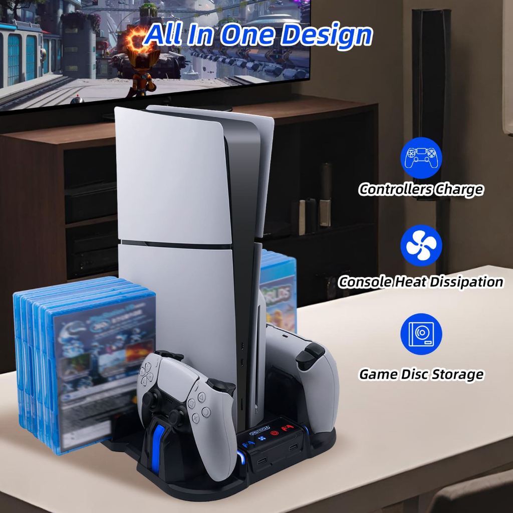 PGTECH Multifunctional Charging Dock with Disc Rack for PS5 Slim Disc ...