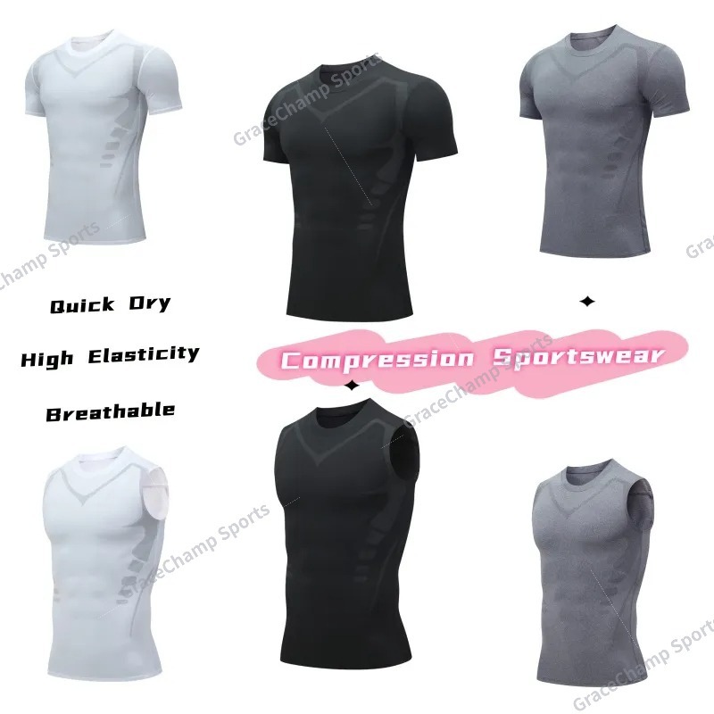 Men‘s Sports T-shirt Short-Sleeved/Sleevess Compression Singlet/Top Gym ...