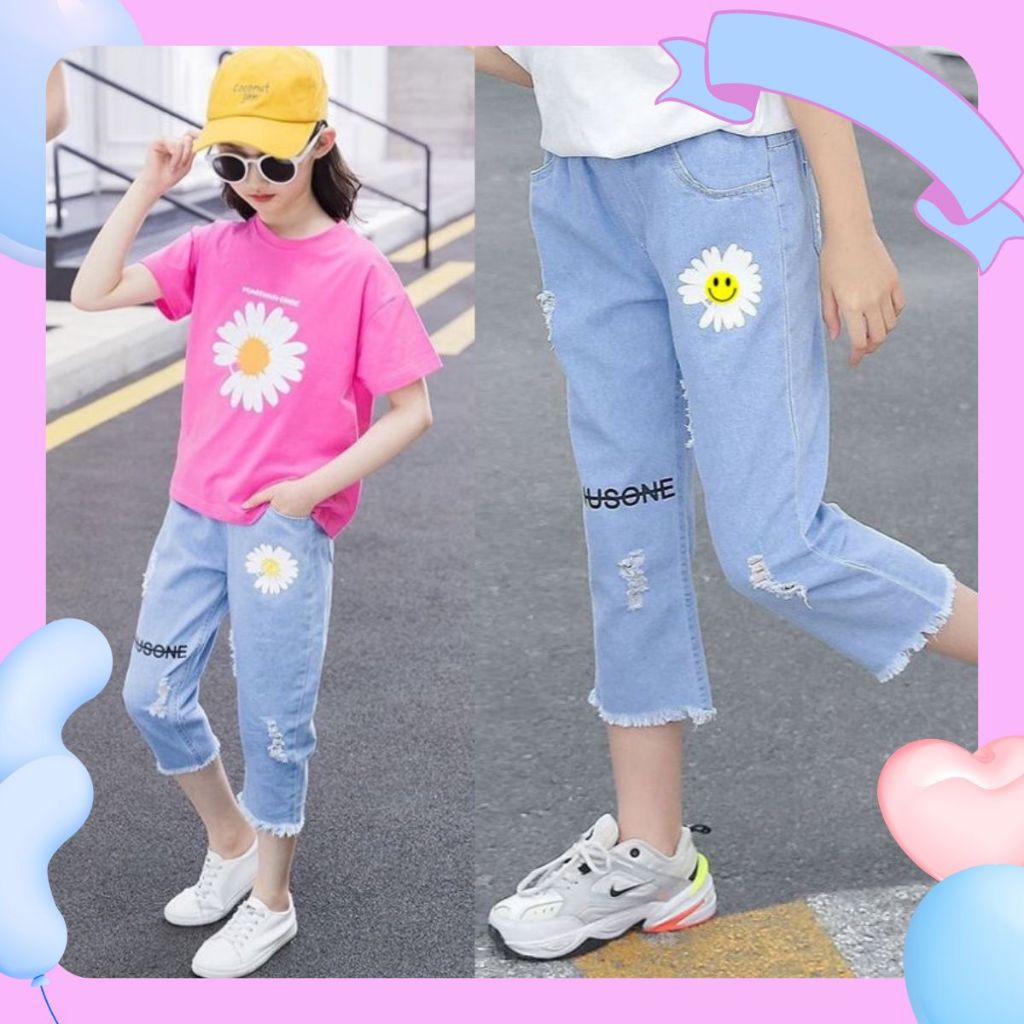 3 10 Years Old Soft Denim Outfit For Kids Girl Cropped Jeans For Girls High Quality Casual Maong Pants For kids Shopee Philippines