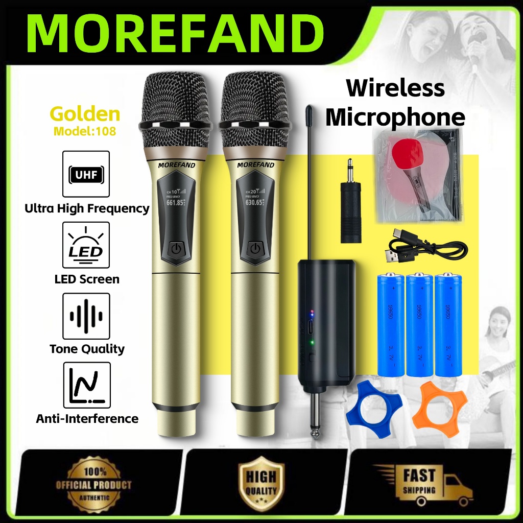 Wireless Microphone 108V1-S/108V2-S UHF Rechargeable Microphone 1280mA ...