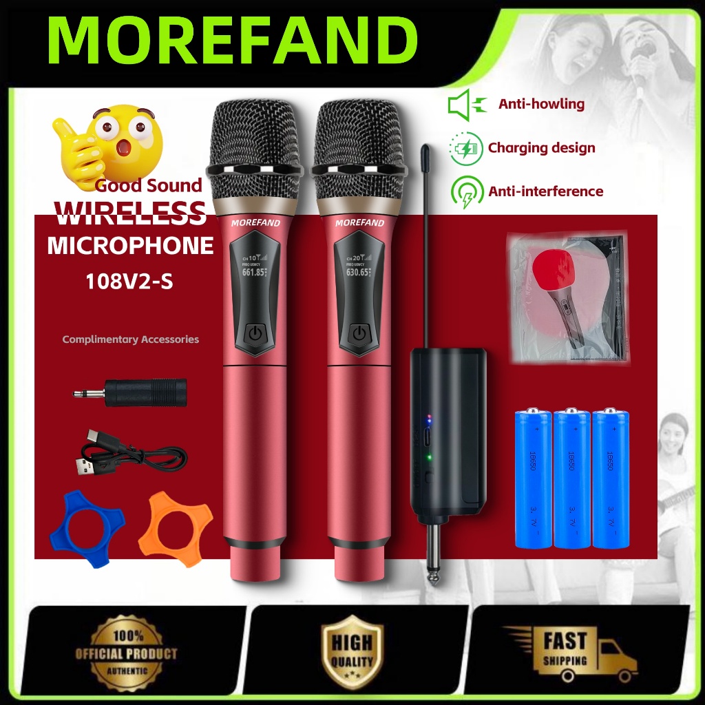 Wireless Microphone 108V1-S/108V2-S red UHF Rechargeable Microphone ...