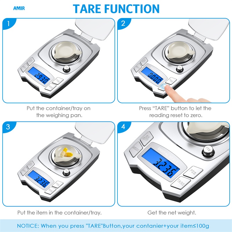 AMIR Digital Pocket Scale 50g/100g/0.001g Rechargeable Milligram ...