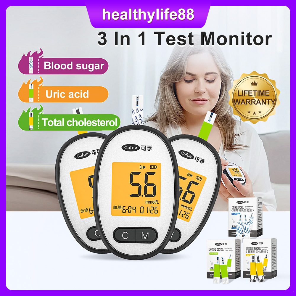 Cofoe In Multi Function Uric Acid Cholesterol Blood Glucose Meter Diabetes Uric Acid Test Kit