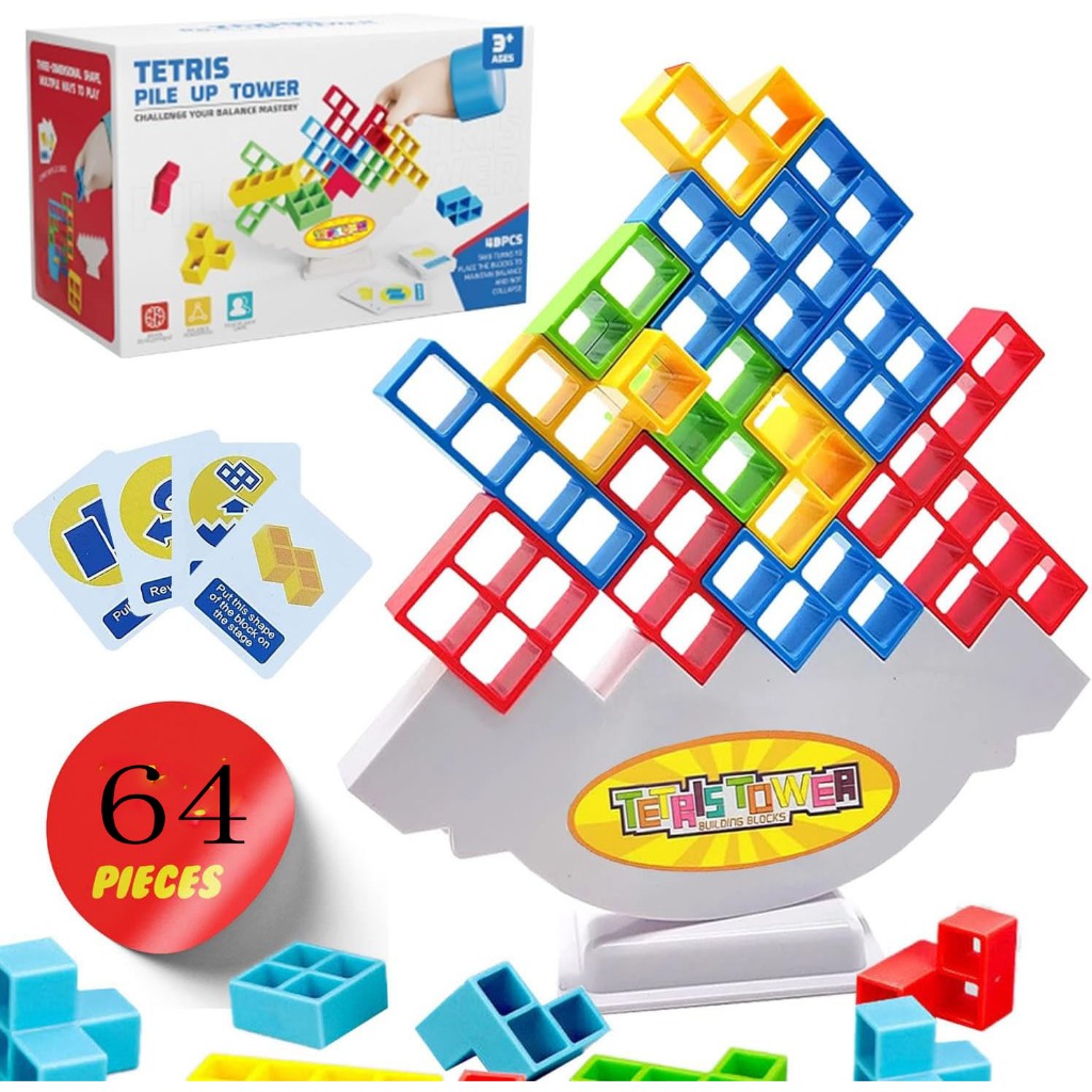 64Pcs Tetra Tower Balance Stacking Blocks Game,Stack Attack Block ...