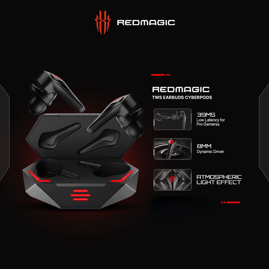 Nubia RedMagic TWS Gaming Earphones Wireless Bluetooth Redmagic Cyberpods  4-16 hours battery life COD