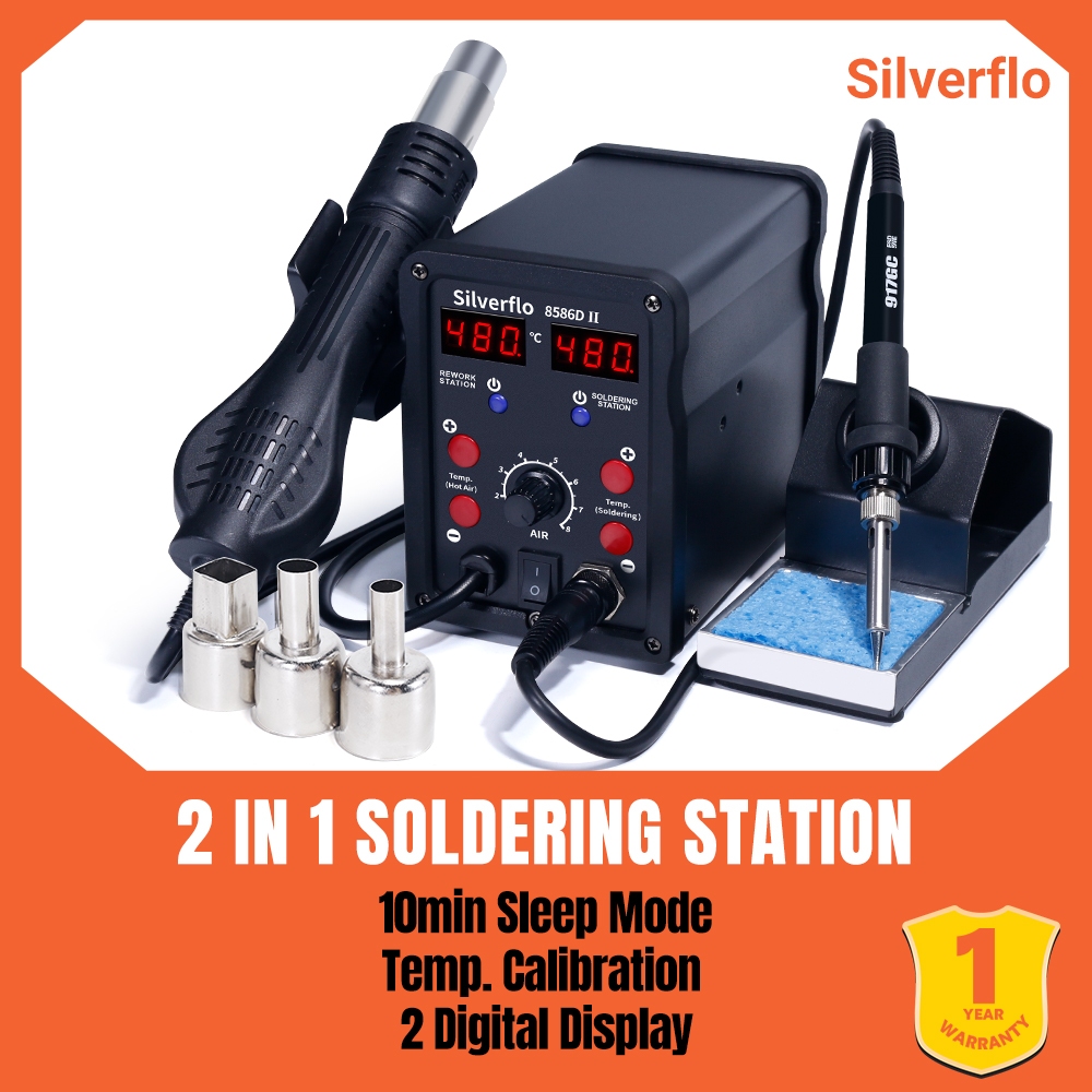 Silverflo 8586D Soldering Station 2 IN 1 Soldering Iron Hot Air Gun ...