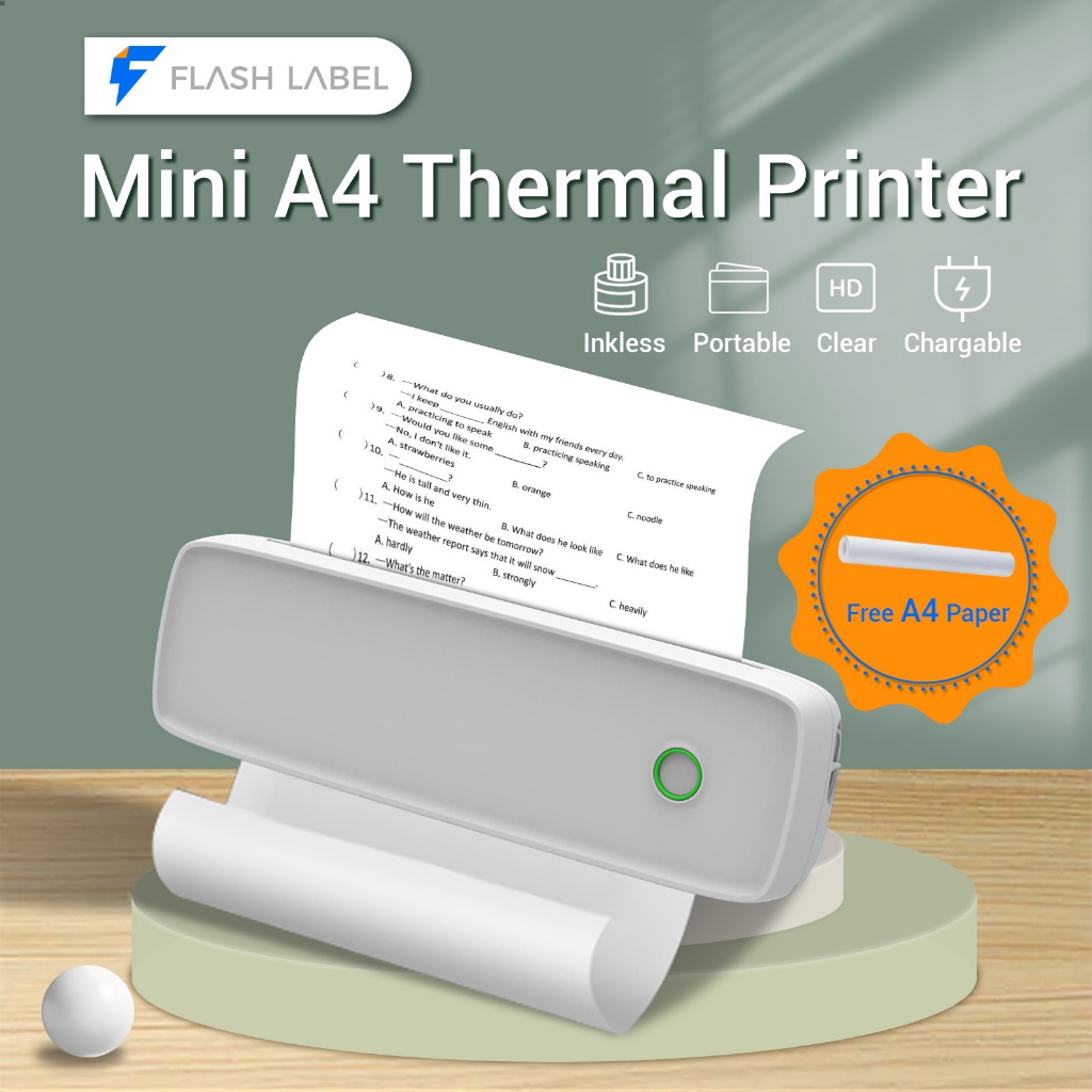 Free 1 roll paper Flashlabel Portable A4 Thermal Printer Mini Inkless ...