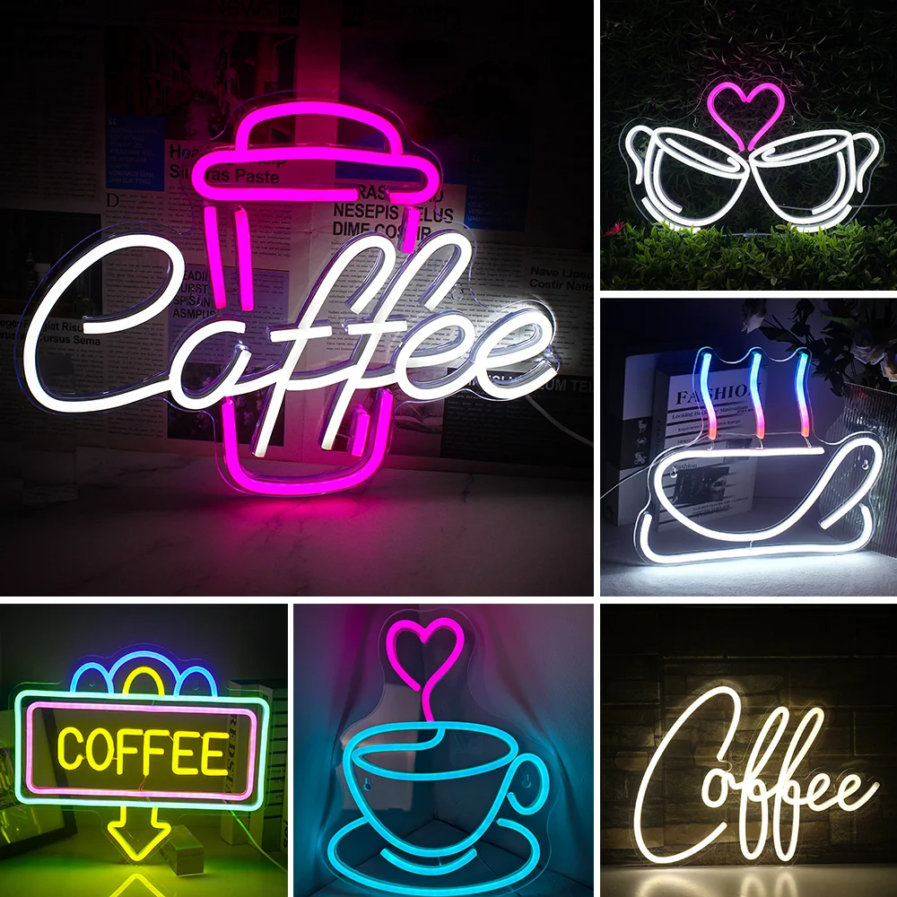 Coffee Neon Sign Luminous LED Sign for Cafe Bar Resturant USB Letter ...