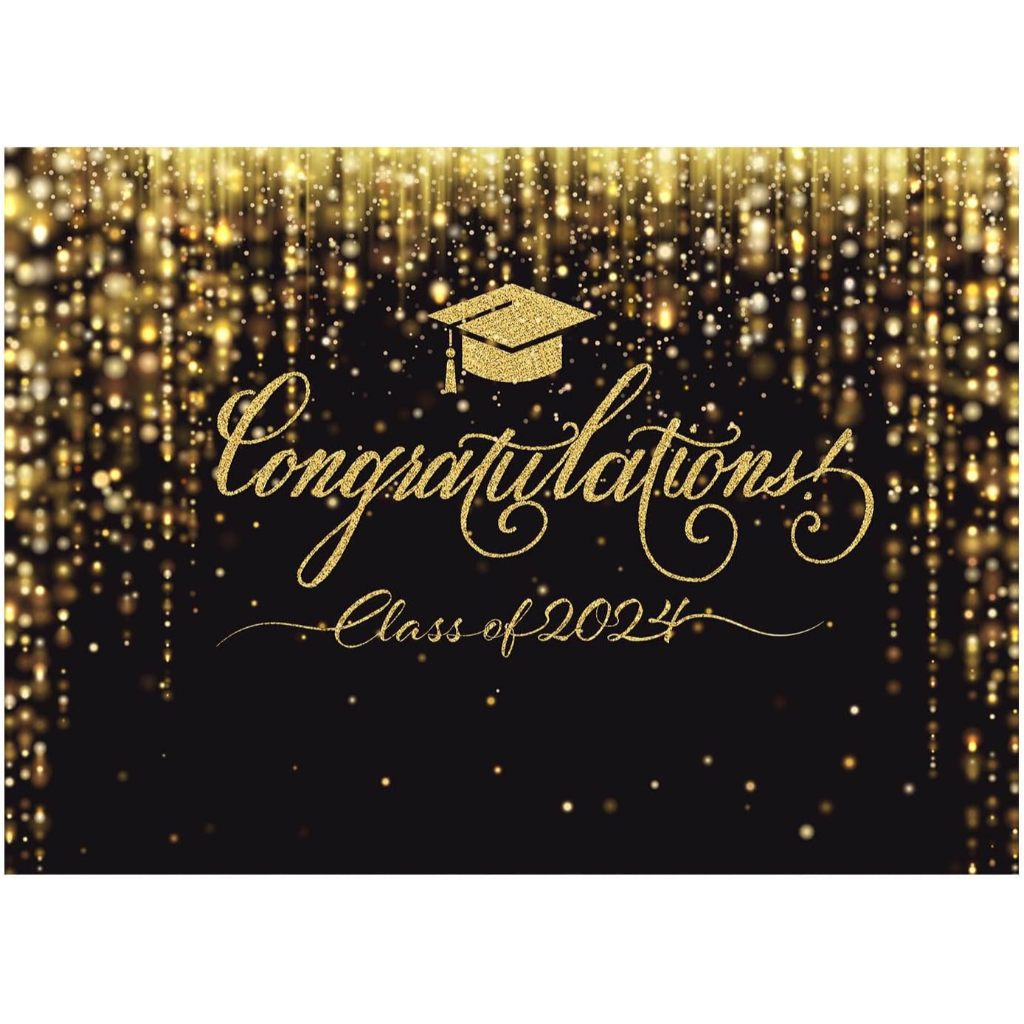 Class of 2024 Backdrop, Black Gold Graduation Backdrop Congrats Grad ...