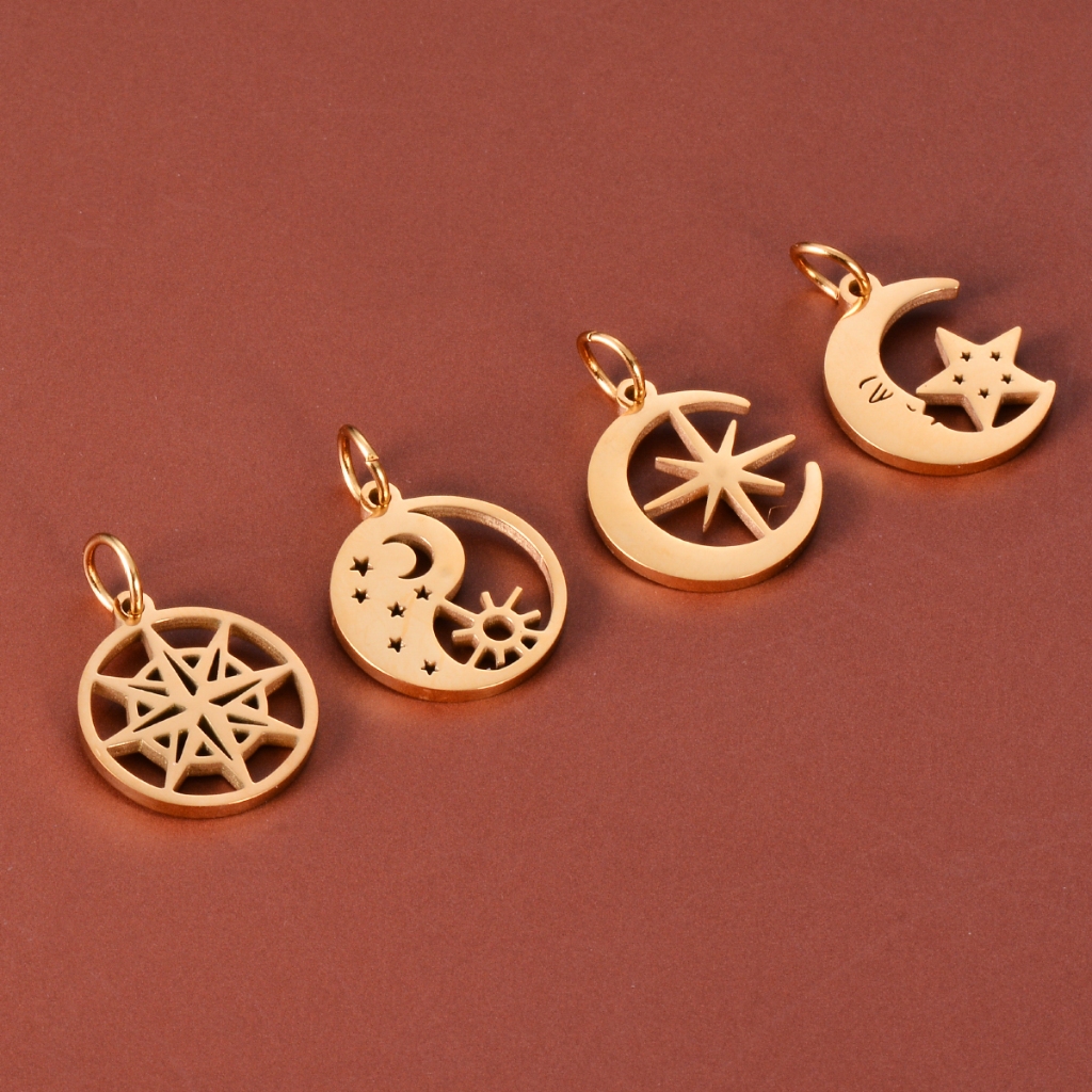 Wholesale 5pcs Stainless Steel Hollow Sun Moon Star Pendants