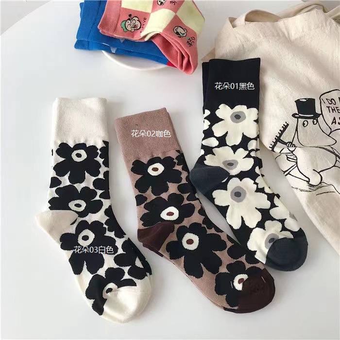 Hyuna style retro floral socks for women's spring and autumn mid length ...