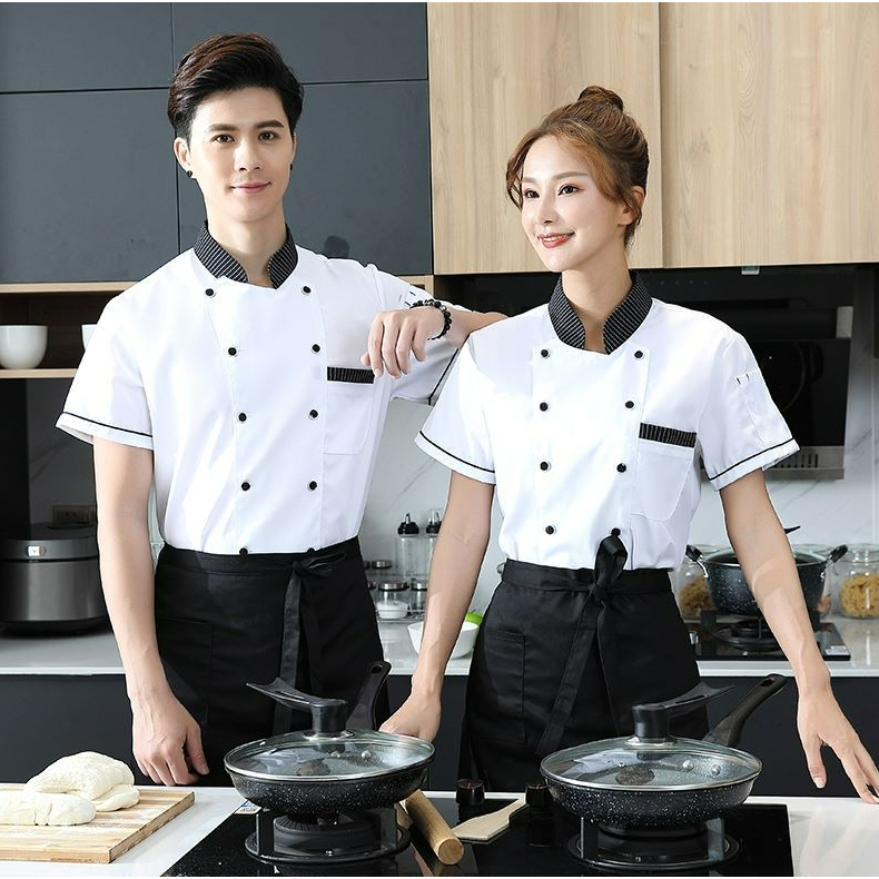 Men Short Sleeve Chef Uniform Unisex Dining Restaurant Kitchen Work ...