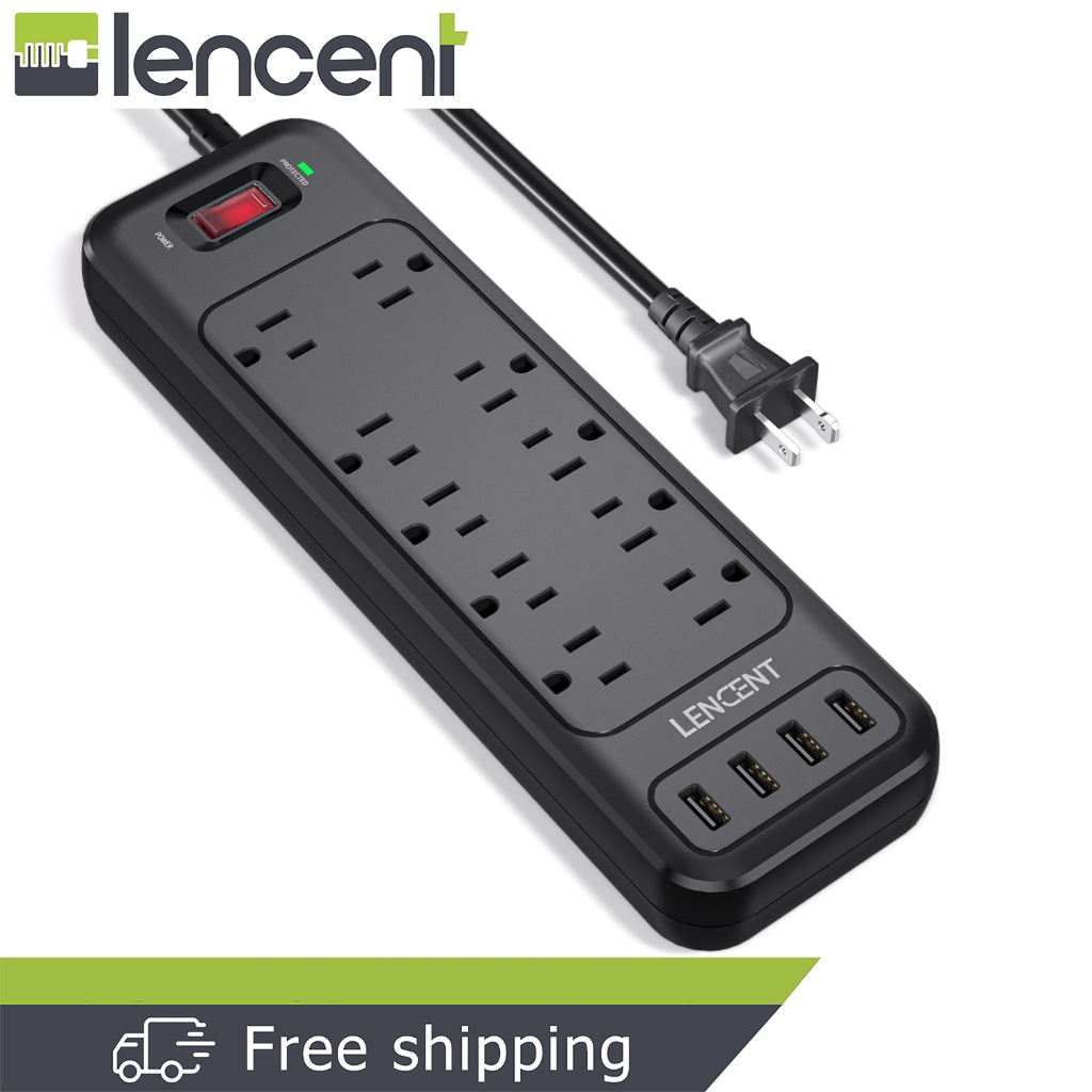 Lencent 14 in 1 Power Strip with 10 AC Outlets & 4USB(5V 3.4A)2 Prong ...