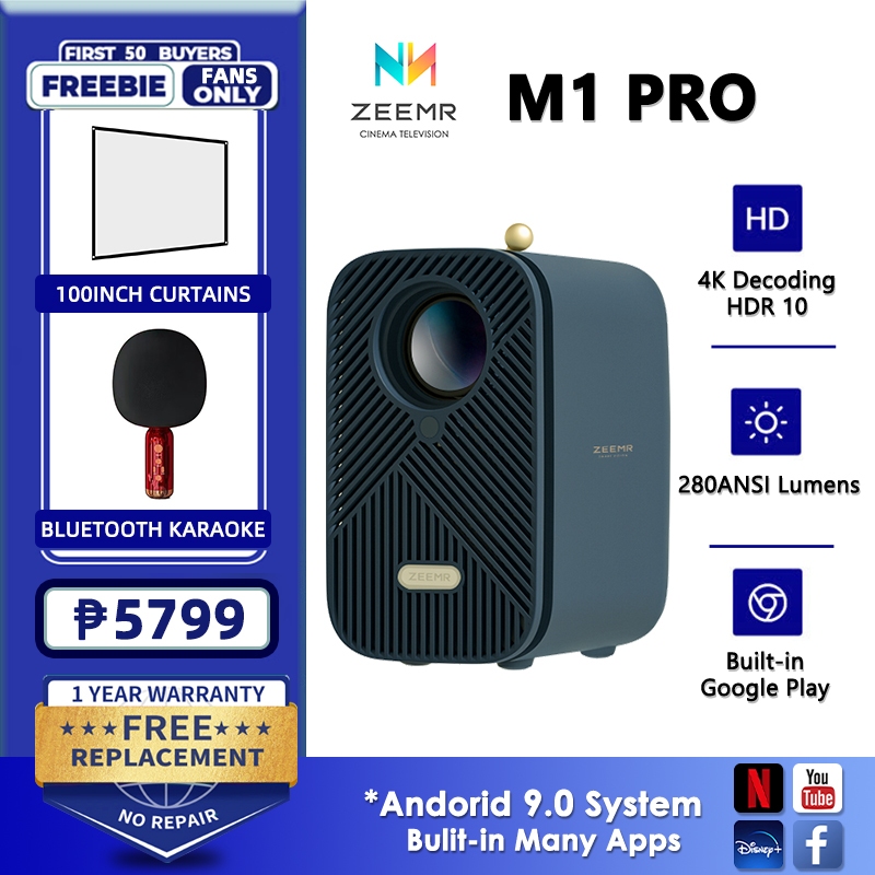 ZEEMR M1 Pro Smart Mini Projector 1080P 4K Decode HD Android 9.0 WIFI ...