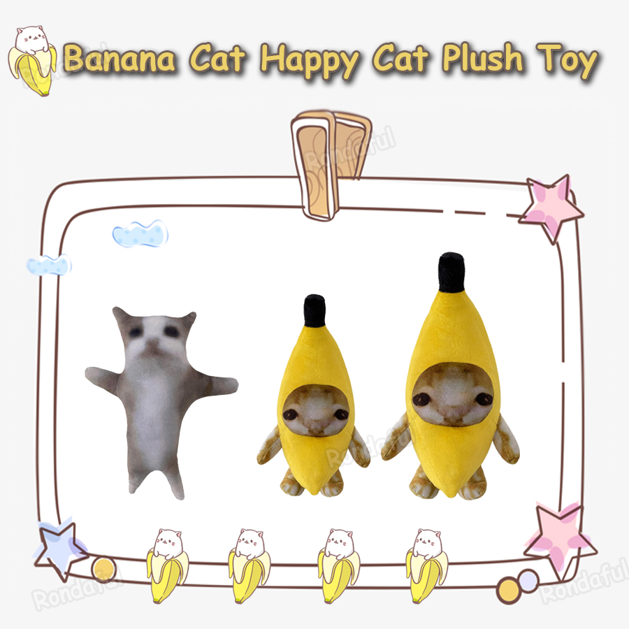 Banana Cat meme Plush Toy Funny Cartoon Happy Cat Stuffed Animal