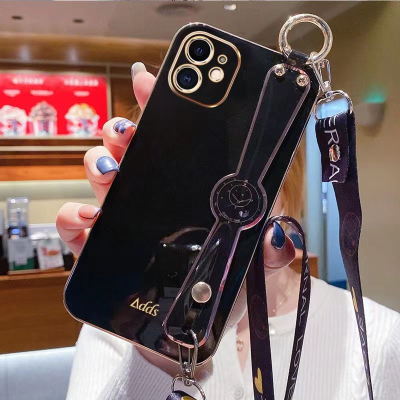 iPhone 11 Pro Max 12 Pro Max 13 Pro Max 14 Pro Max case Electroplated Wrist  Strap Case with Hanging Strap