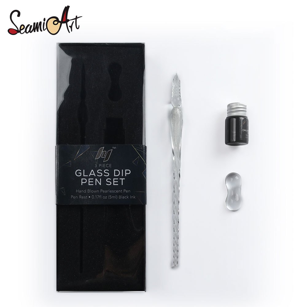 SeamiArt Glass Dipping Pen Set With 1PC Glass Dipping Pen Holder And 1PC Glass Pen Holder And