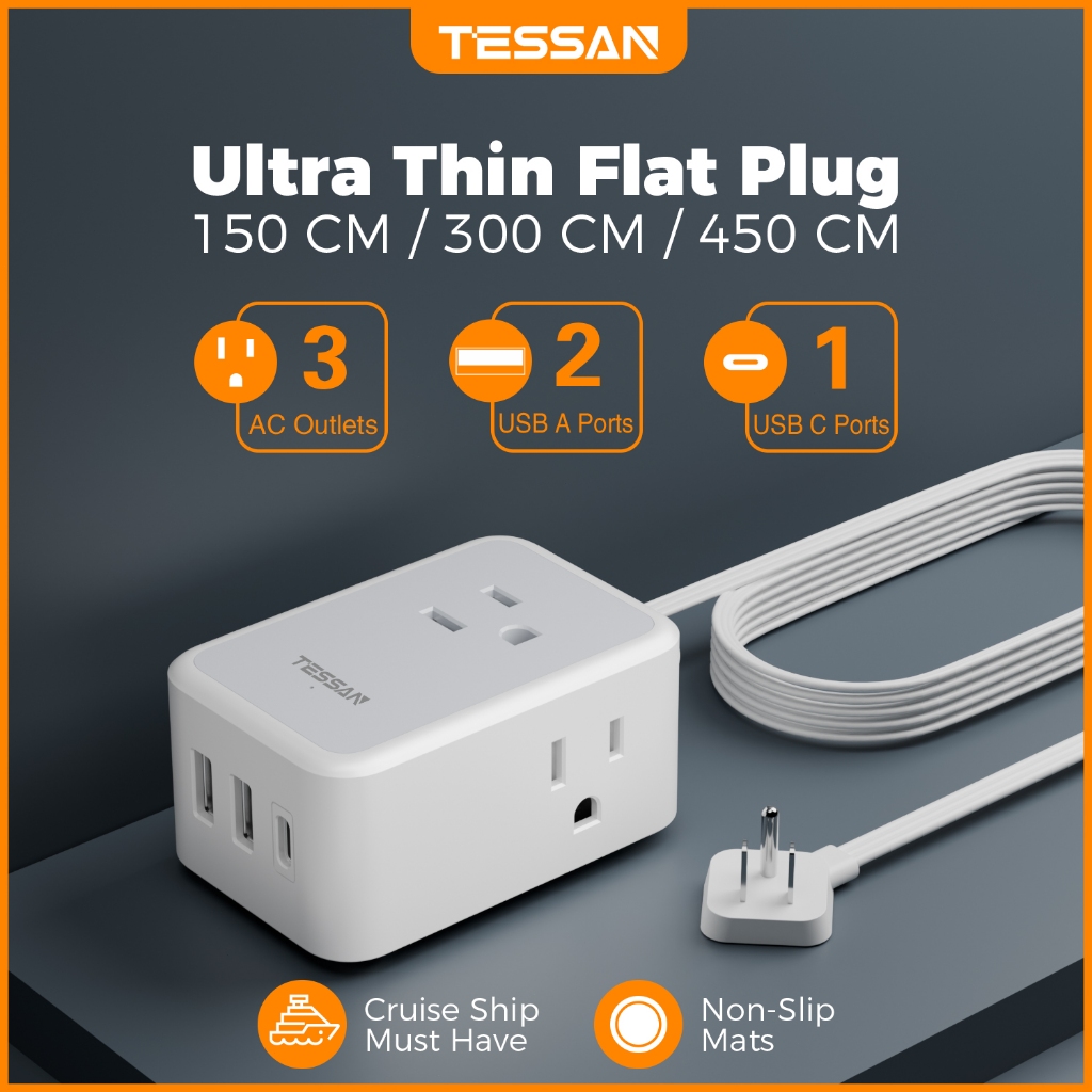 TESSAN Ultra Thin Flat Plug Vertical Tower Power Strip with Multi